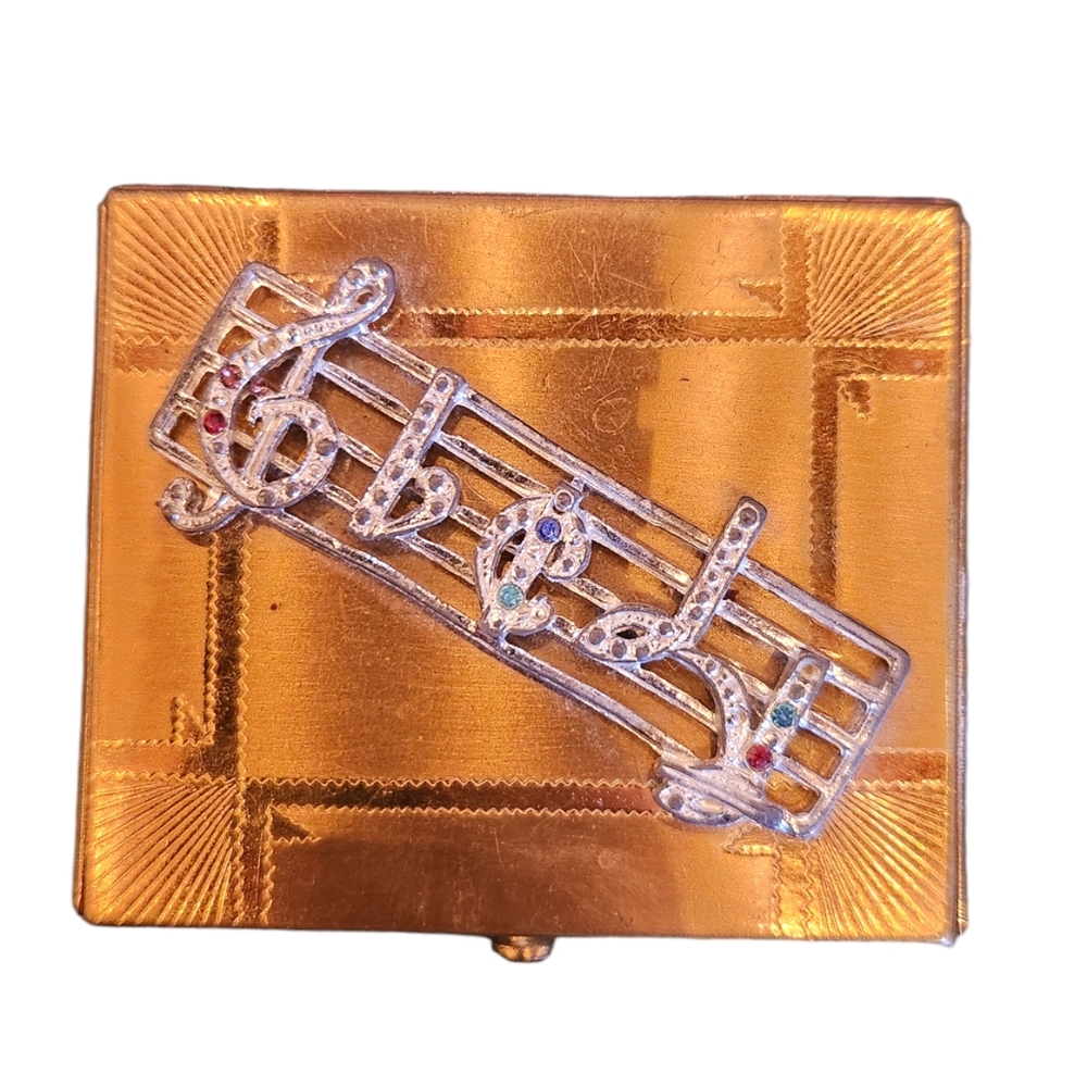 Vintage Music Note Brass Makeup Compact